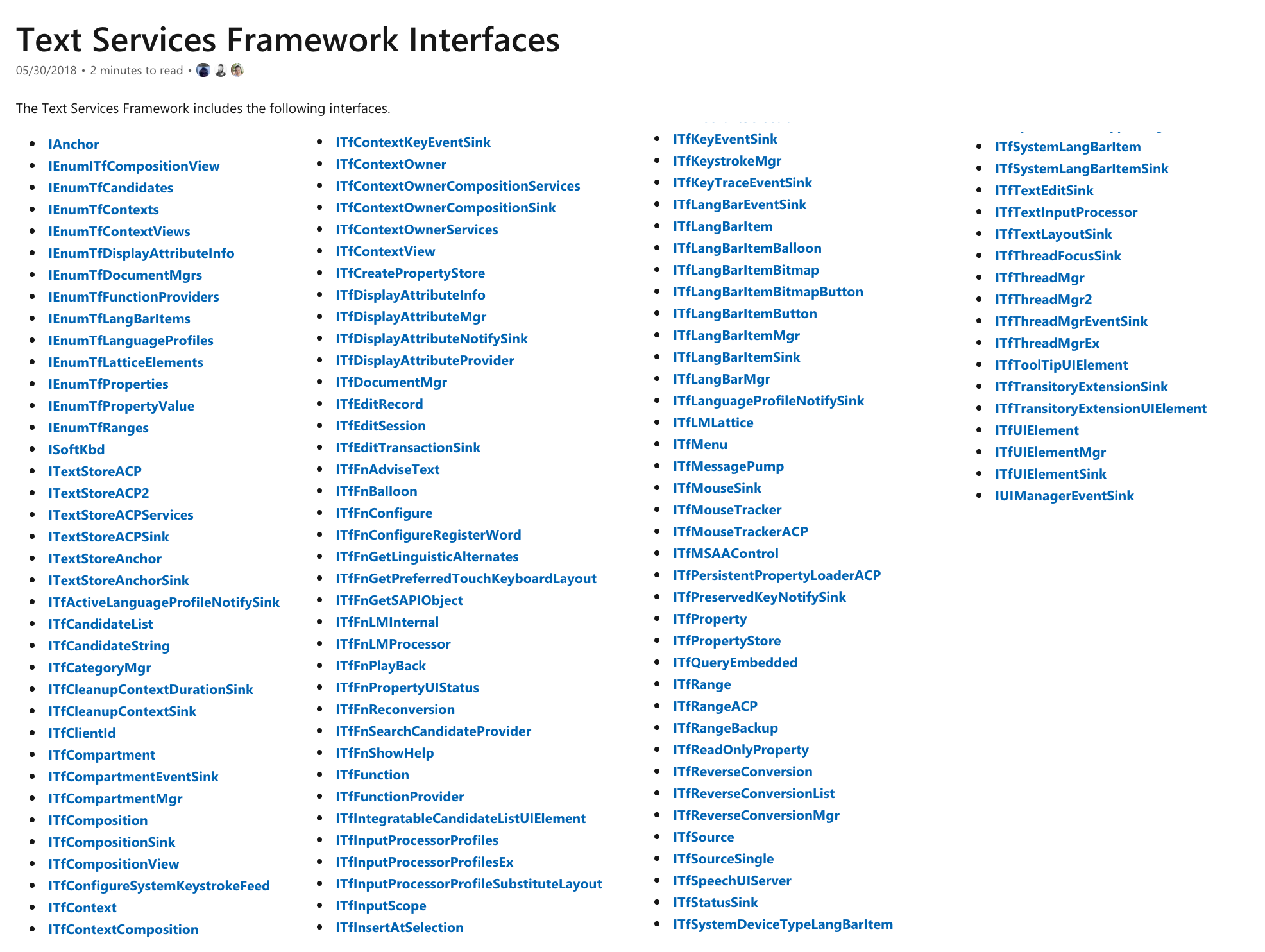 a massive list of obscure sounding interface names